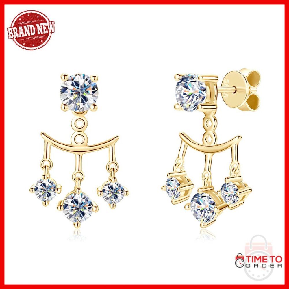 Moissanite Stud Earrings 925 Sterling Silver Two Wear Style